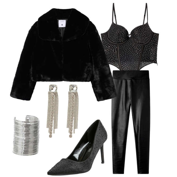 Outfit donna - Total look #2311325. Stile Urban per Serata fuori. Abbinamento con décolleté, leggings, ecopellicce, top, braccialetti, orecchini.