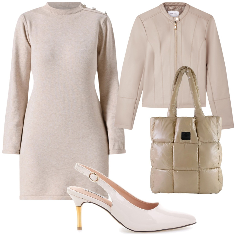 Outfit donna - Panna e burro al ristorante. Stile Chic per Serata fuori. Abbinamento con giacche, shopping bag, vestiti corti, décolleté.