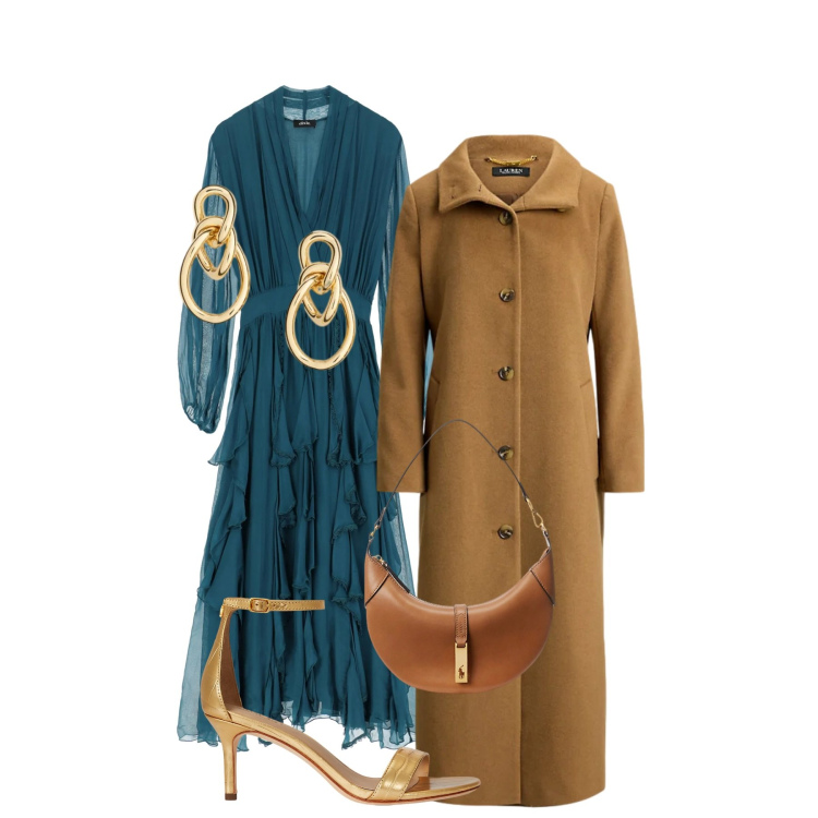 Outfit donna - Total look #2311330. Stile Chic per Cerimonia. Abbinamento con borse a spalla, sandali in pelle, orecchini, cappotti, vestiti midi/longuette.