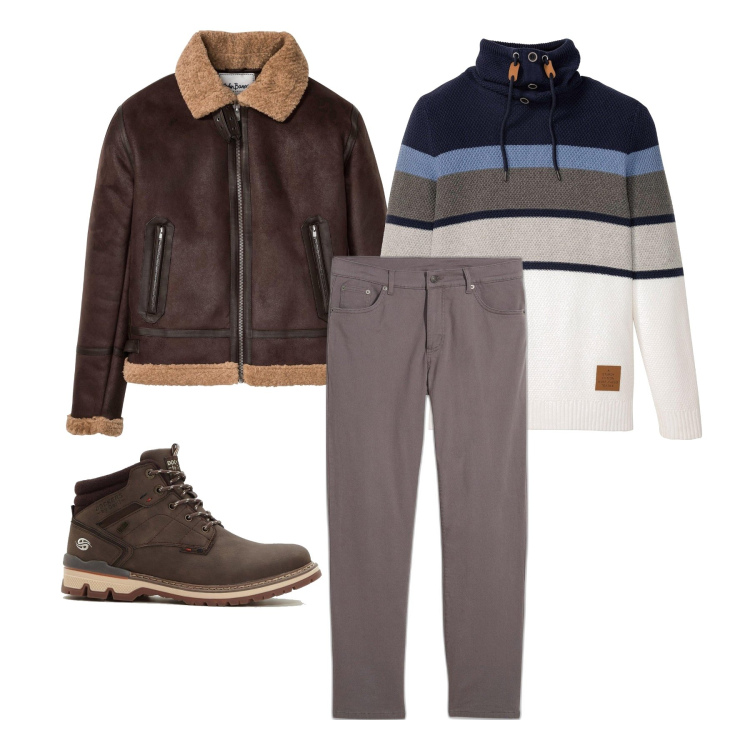 Outfit homme - Janvier. Style Casual pour Tous les jours. Assortir avec pantalon , vestes, pulls, bottes.