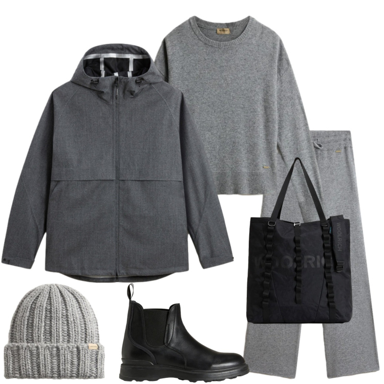 Outfit donna - Saldi Woolrich. Stile Casual chic per Tutti i giorni. Abbinamento con borse tote, stivaletti, maglieria, blazer, berretti, pantaloni.