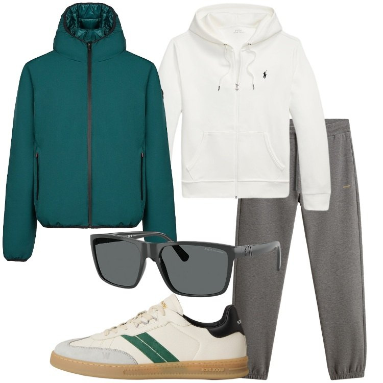 Outfit uomo - Casual e sportivo. Stile Casual per Tutti i giorni. Abbinamento con occhiali da sole, felpe, bomber, pantaloni, sneakers.