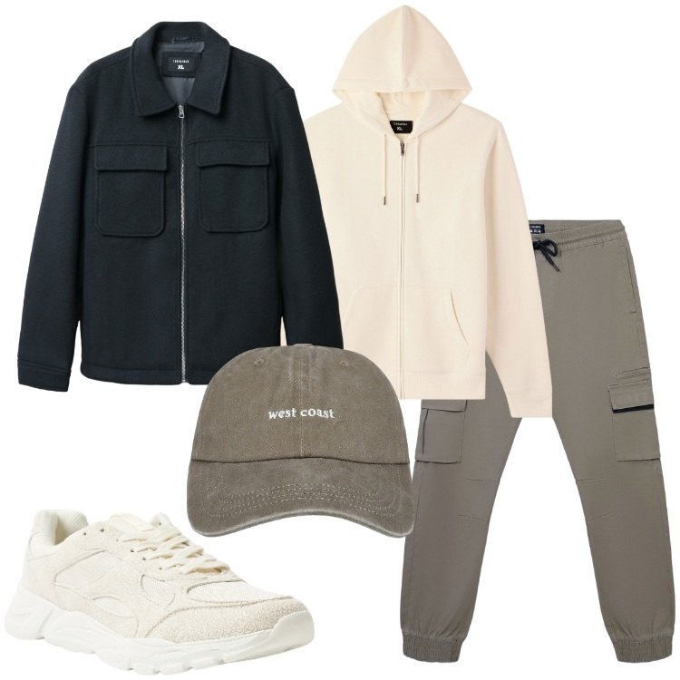 Outfit uomo - Trendy a gennaio. Stile Trendy per Tutti i giorni. Abbinamento con sneakers, cappelli con visiera, felpe con cappuccio, pantaloni cargo, cappotti.