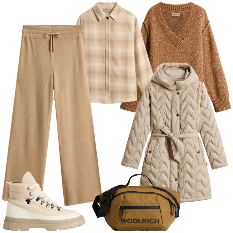 Outfit donna - Saldi invernali. Stile Urban per Tutti i giorni. Abbinamento con borse a tracolla, parka, maglieria, pantaloni, camicie, anfibi.