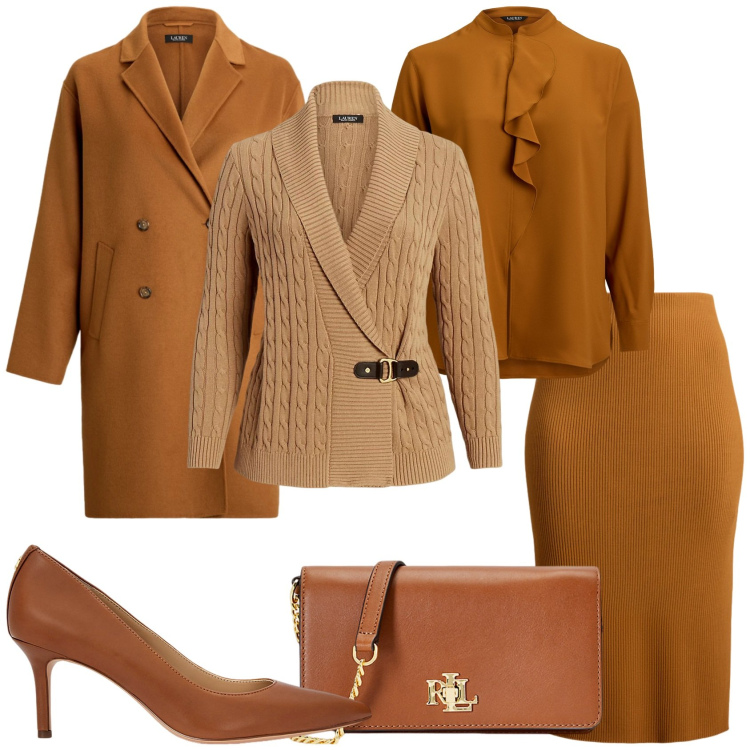 Outfit donna - Lauren con stile. Stile Glamour per Tutti i giorni. Abbinamento con bluse, maglieria, gonne, cappotti, borse a mano, décolleté.