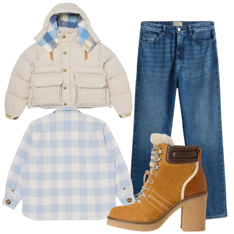 Outfit donna - Total look #2311418. Stile Minimal per Tutti i giorni. Abbinamento con jeans, stivaletti, camicie, parka.