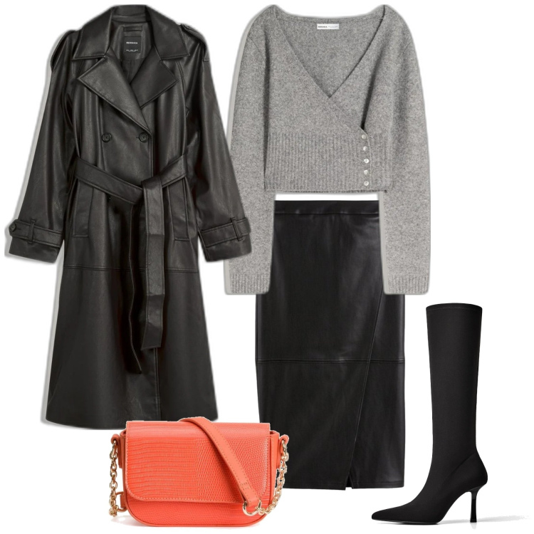 Outfit mujer - Glamour #16. Estilo Glamour para Oficina. Combinación con cárdigans, faldas largas, bandoleras, botas, trench.