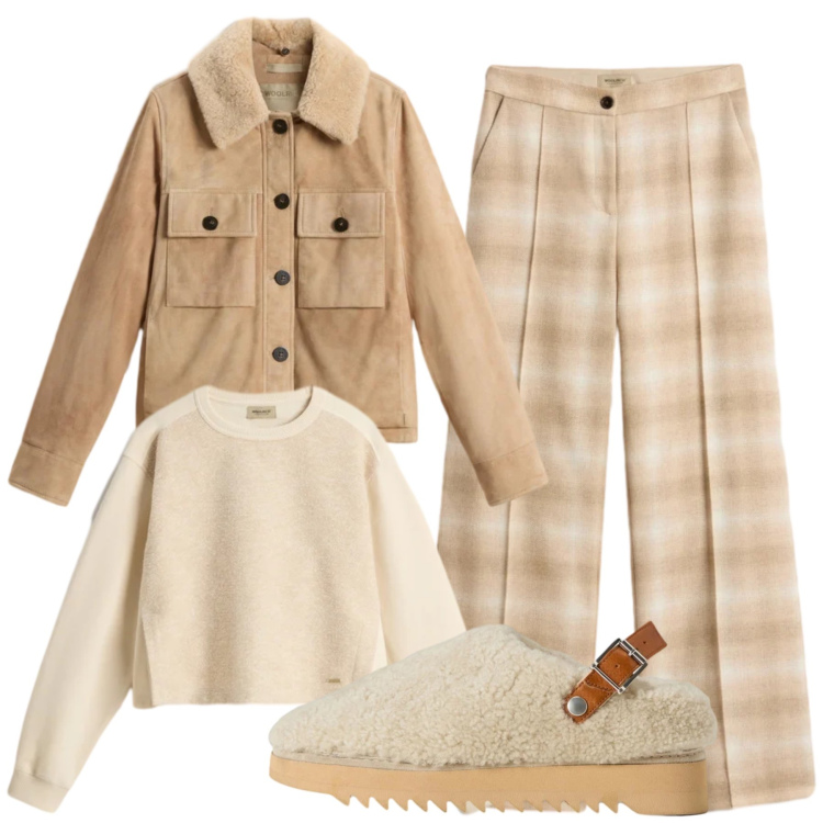 Outfit donna - Total look #2311423. Stile Glamour per Tutti i giorni. Abbinamento con pantaloni, sabot, piumini, felpe.