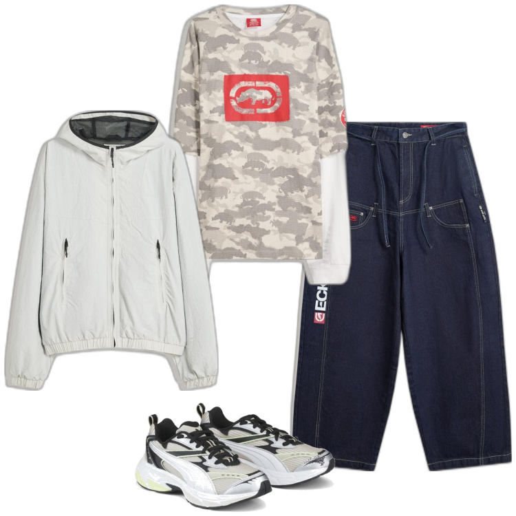 Outfit hombre - Urban #10. Estilo Urban para Todos los días. Combinación con vaqueros, sneakers, chaquetas, camiseta.