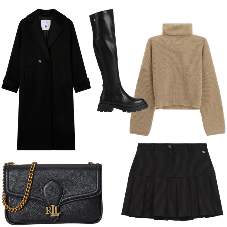 Outfit donna - Il cappotto must have. Stile Trendy per Tutti i giorni. Abbinamento con stivali, cappotti, minigonne, maglieria, clutch.