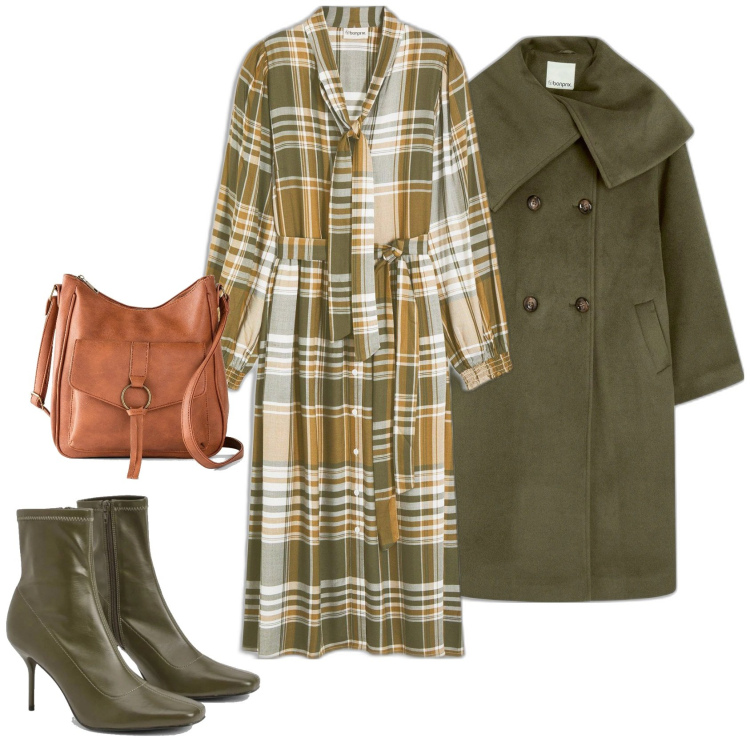 Outfit femme - Robe longue à carreaux. Style Vintage rétro pour Tous les jours. Assortir avec manteaux, sacs en bandoulière, robes mi-longues/au genou, bottines.