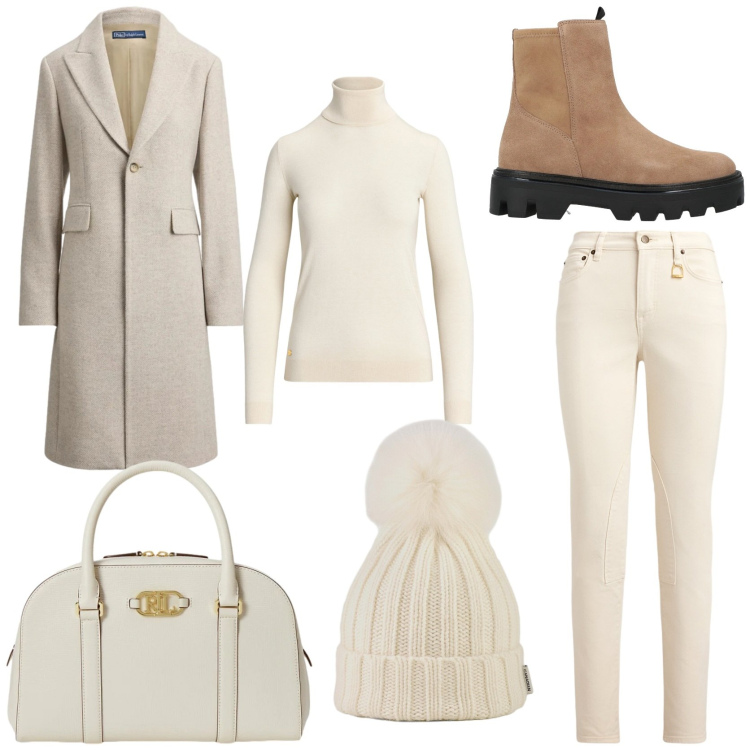 Outfit donna - Come mi vesto a gennaio. Stile Trendy per Tutti i giorni. Abbinamento con stivaletti, maglieria, jeans skinny, borse a mano, cappotti, berretti.