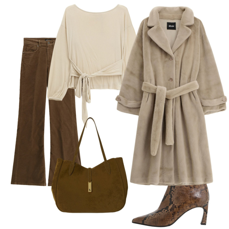 Outfit donna - Total look #2311506. Stile Casual chic per Ufficio. Abbinamento con top, jeans, stivaletti, cappotti, borse tote.