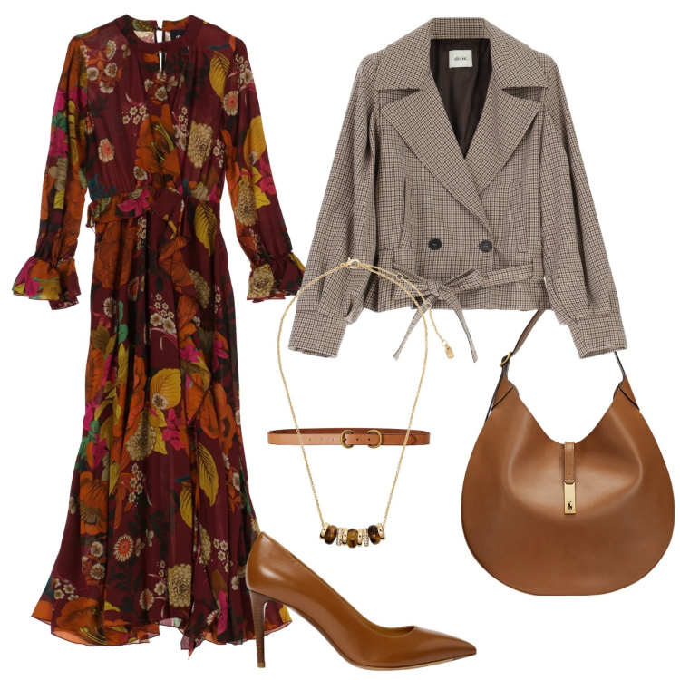 Outfit donna - Total look #2311511. Stile Boho per Serata fuori. Abbinamento con vestiti lunghi, giacche, décolleté, borse a spalla, collane, cinture.
