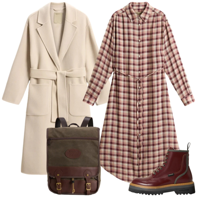 Outfit donna - Saldi Invernali Woolrich. Stile Bon Ton per Tutti i giorni. Abbinamento con zaini, anfibi, cappotti, vestiti lunghi.