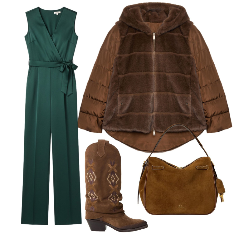 Outfit donna - 1 gennaio. Stile Chic per Serata fuori. Abbinamento con borse a mano, stivali, tute, ecopellicce.