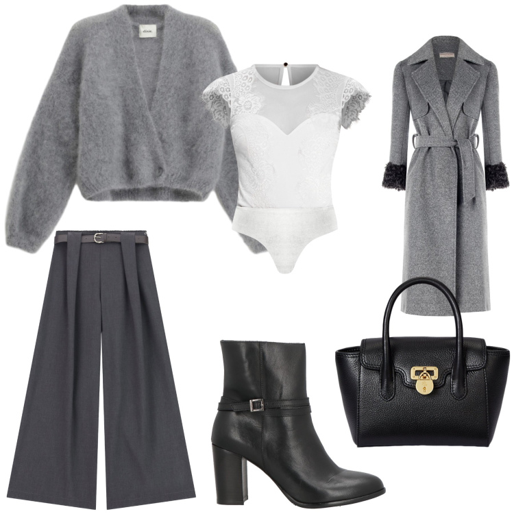 Outfit donna - Total look #2311553. Stile Casual chic per Tutti i giorni. Abbinamento con stivaletti, top, cappotti, pantaloni, cardigans, borse a mano.