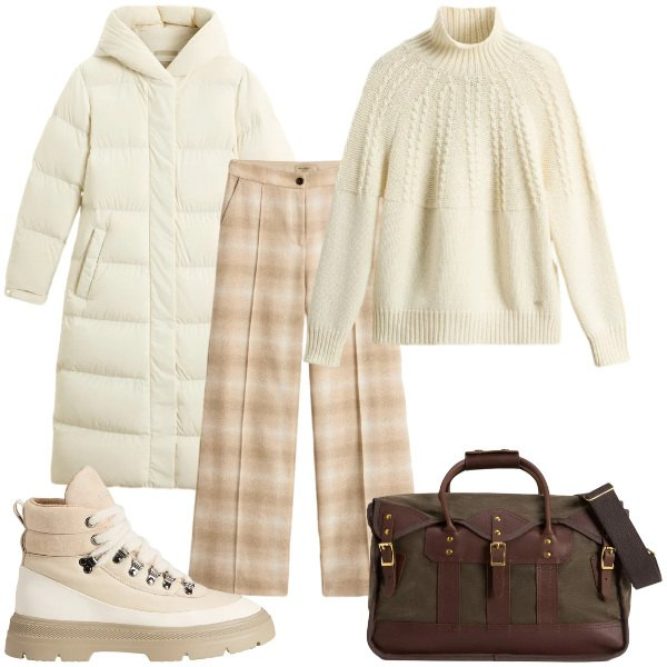 Outfit donna - Total look #2311562. Abbinamento con borse a tracolla, maglieria, piumini, pantaloni, anfibi.