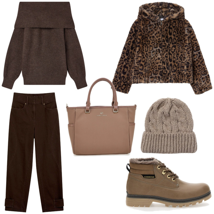 Outfit donna - Il giaccone wild. Stile Urban per Tutti i giorni. Abbinamento con pantaloni, maglieria, ecopellicce, berretti, stivaletti, borse a tracolla.
