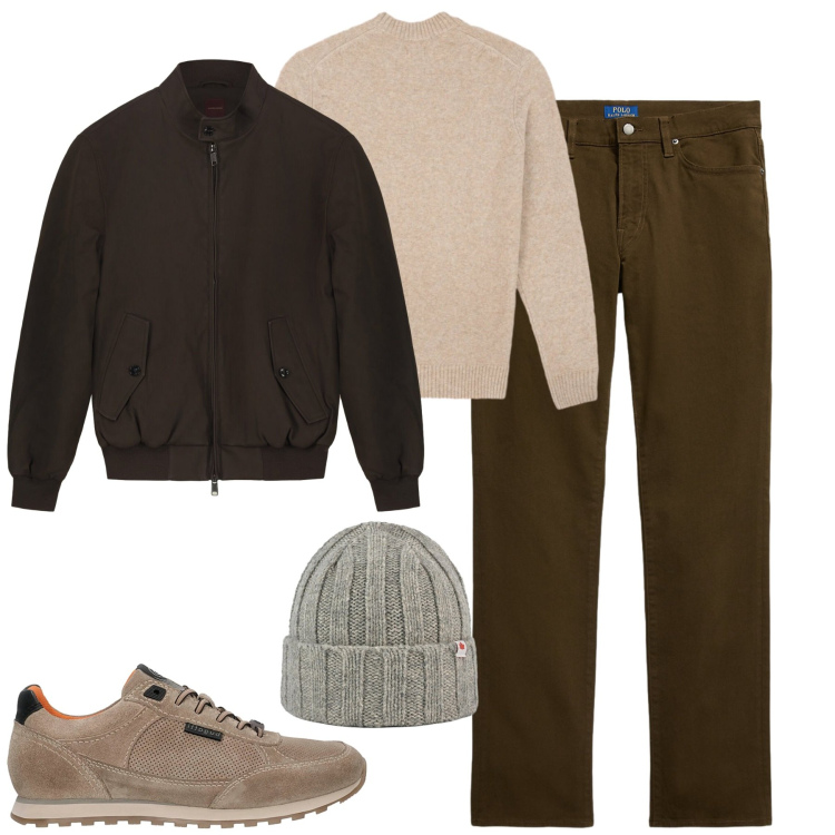 Outfit uomo - Gennaio. Stile Urban per Tutti i giorni. Abbinamento con pantaloni, berretti, sneakers, bomber, maglieria.