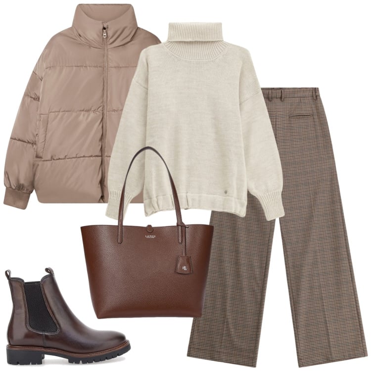Outfit donna - Maglioni che abbracciano. Stile Urban per Tutti i giorni. Abbinamento con pantaloni a palazzo, bomber, maglieria, borse tote, stivaletti chelsea.