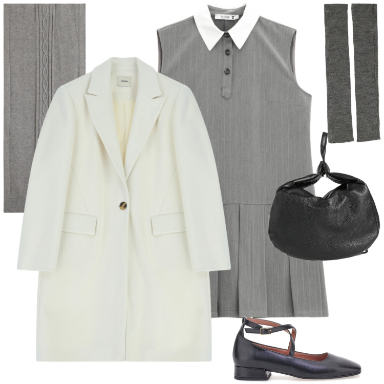 Outfit donna - Grey soft. Stile Bon Ton per Tutti i giorni. Abbinamento con zaini, vestiti corti, sciarpe, guanti, cappotti, ballerine.