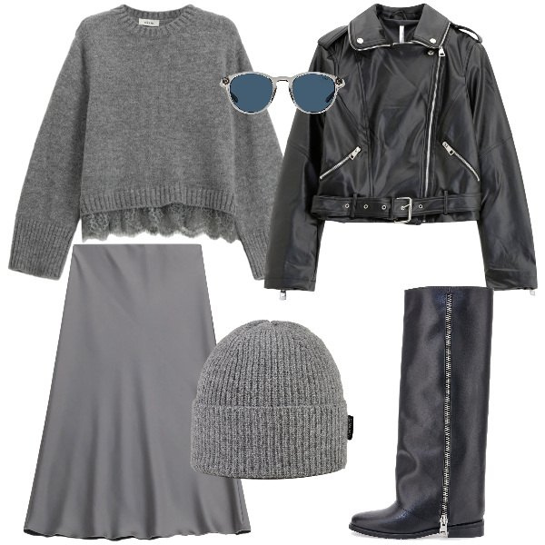 Outfit donna - Total look #2311597. Abbinamento con giacche, occhiali da sole, maglieria, gonne longuette, berretti, stivali.