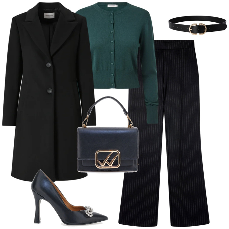 Outfit donna - City. Stile Chic per Tutti i giorni. Abbinamento con pantaloni, cinture, cappotti, cardigans, borse a tracolla, décolleté.