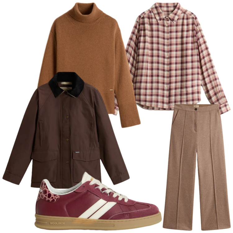 Outfit donna - Effetto baita. Stile Casual per Tutti i giorni. Abbinamento con camicie, pantaloni, sneakers, maglieria, blazer.