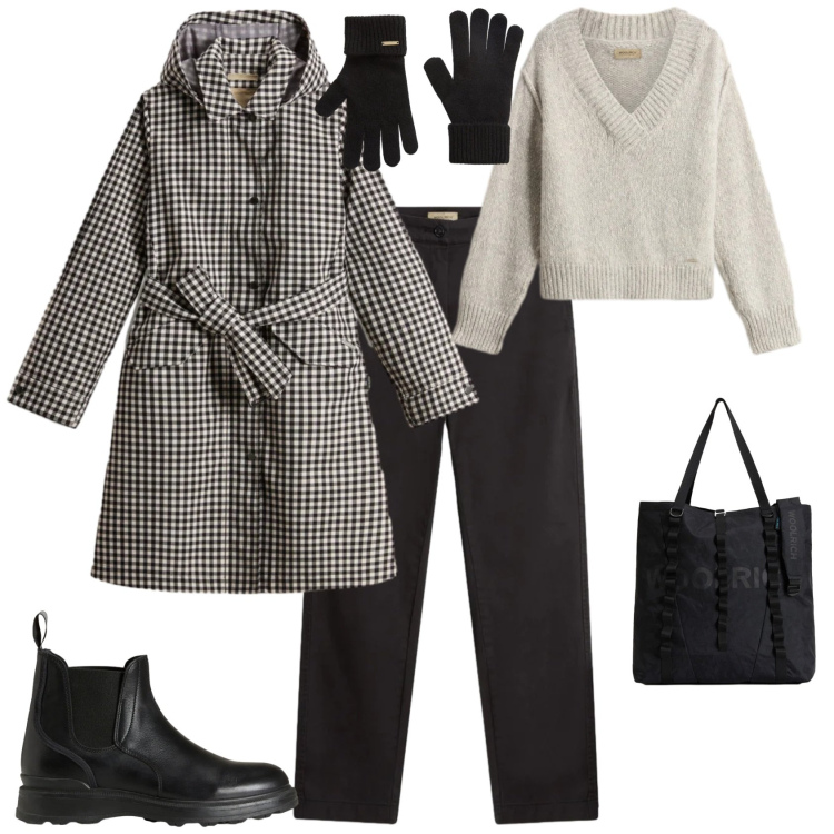 Outfit donna - Trendy in città ogni giorno. Stile Trendy per Tutti i giorni. Abbinamento con borse tote, trench, maglieria, stivaletti, guanti, pantaloni.