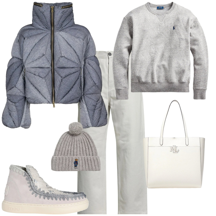 Outfit donna - Trendy in toni grigio ogni giorno. Stile Trendy per Tutti i giorni. Abbinamento con stivaletti, pantaloni, borse tote, pullovers, berretti, piumini.