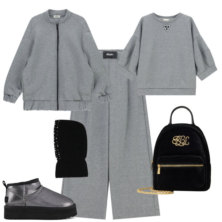 Outfit donna - Sporty chic ogni giorno. Stile Sporty chic per Tutti i giorni. Abbinamento con bomber, pantaloni a palazzo, felpe, cappelli e berretti, borse a tracolla, stivaletti.