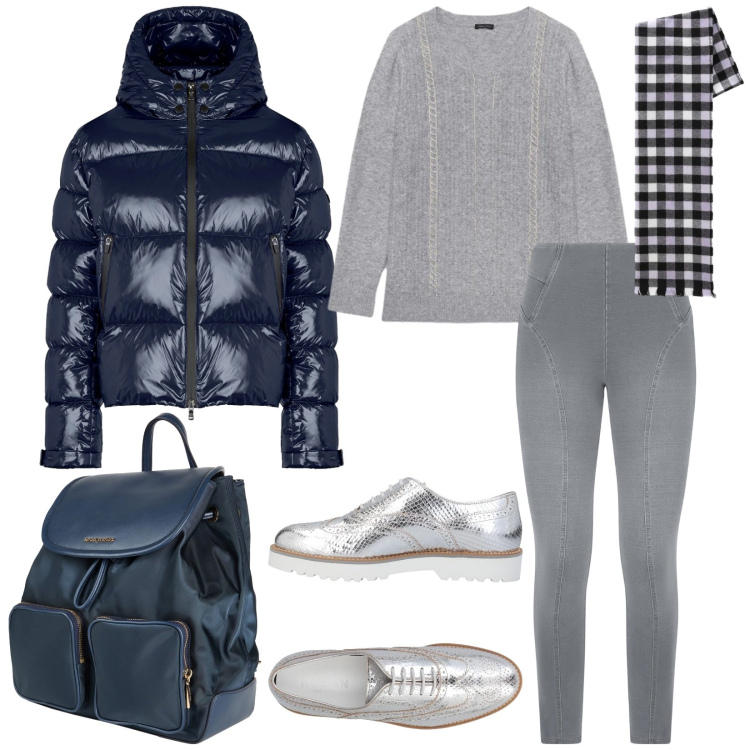Outfit donna - Total look #2311671. Stile Casual per Tutti i giorni. Abbinamento con scarpe stringate, zaini, jeggings, piumini, sciarpe, maglieria.