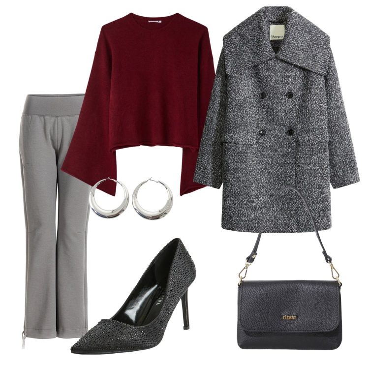 Outfit donna - Total look #2311680. Stile Casual chic per Ufficio. Abbinamento con cappotti, décolleté, maglieria, orecchini, borse a tracolla, pantaloni.