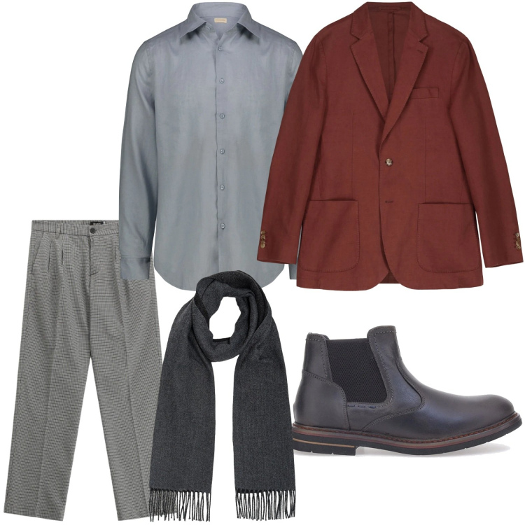 Outfit uomo - Il blazer chocolat. Stile Trendy per Ufficio. Abbinamento con pantaloni, stivali e stivaletti, giacche, camicie, sciarpe.