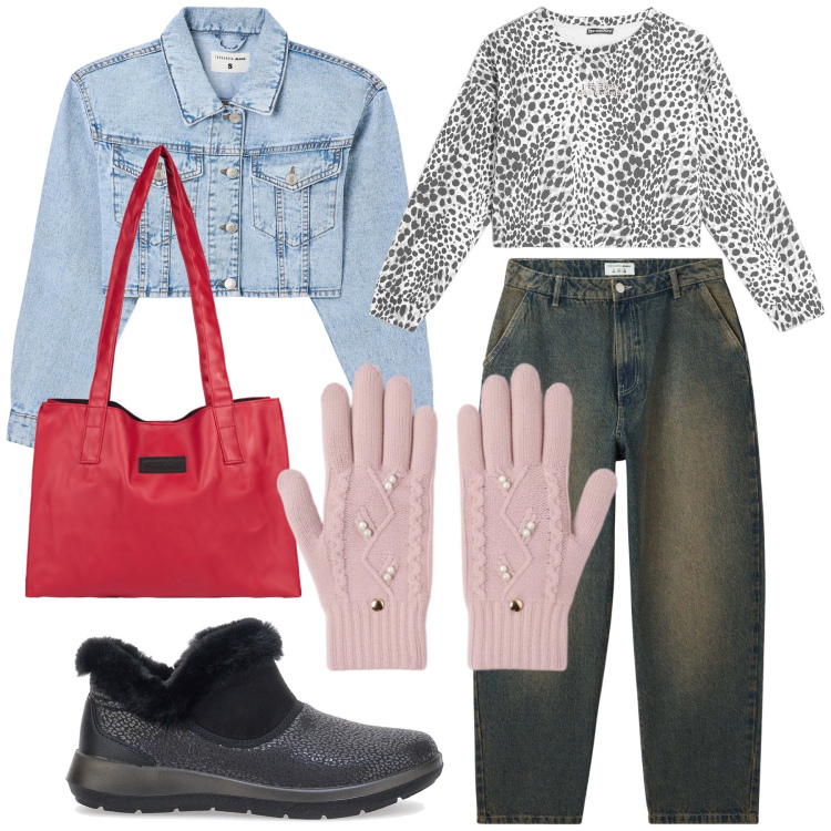 Outfit donna - Che sconti. Stile Casual per Tutti i giorni. Abbinamento con blazer, jeans, guanti, shopping bag, felpe, stivaletti.