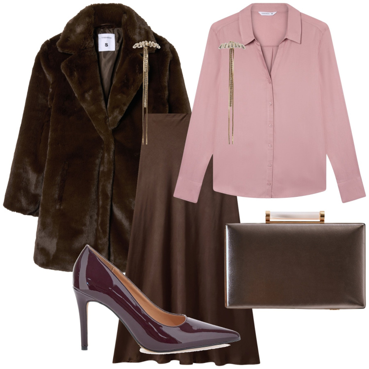 Outfit donna - Serata al ristorante. Stile Bon Ton per Serata fuori. Abbinamento con camicie, orecchini, cappotti, gonne lunghe, clutch, décolleté.