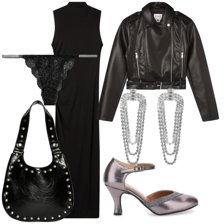 Outfit donna - Total look. Stile Glamour per Serata fuori. Abbinamento con orecchini, culotte, vestiti lunghi, giacche, décolleté, borse a spalla.