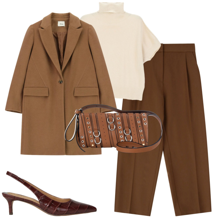 Outfit donna - City. Stile Urban per Tutti i giorni. Abbinamento con maglieria, pantaloni, décolleté, cappotti, borse a spalla.