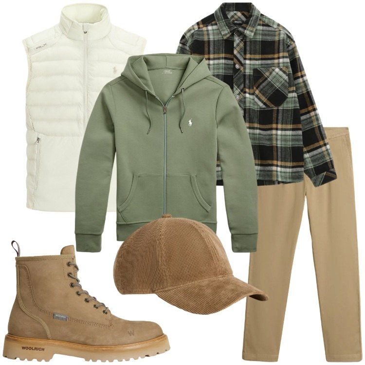 Outfit uomo - Layering d’inverno. Stile Casual per Tutti i giorni. Abbinamento con camicie, felpe, piumini, pantaloni, anfibi, cappelli con visiera.