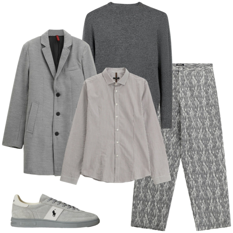 Outfit uomo - Total look #2311749. Stile Trendy per Serata speciale. Abbinamento con pantaloni, camicie, cappotti, sneakers, maglieria.