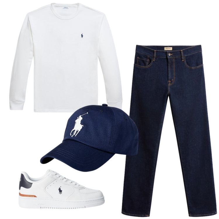 Outfit uomo - Total look #2311757. Stile Trendy per Tutti i giorni. Abbinamento con cappelli, sneakers, t-shirt, pantaloni.