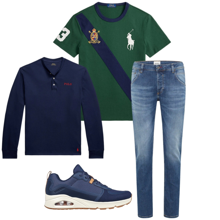 Outfit uomo - Total look #2311763. Stile Trendy per Tutti i giorni. Abbinamento con jeans dritti, t-shirt, t-shirt, sneakers.