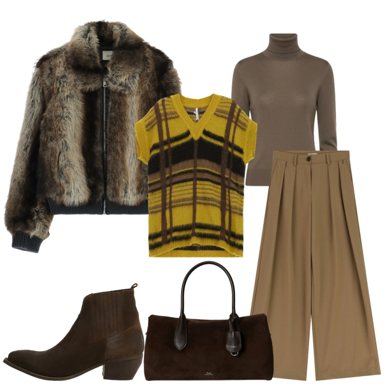 Outfit donna - Total look #2311771. Stile Chic per Tutti i giorni. Abbinamento con maglieria, blazer, stivaletti, pantaloni a palazzo, borse a mano, maglieria.