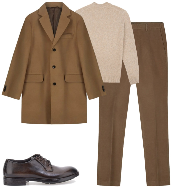 Outfit uomo - Gennaio. Stile Urban per Tutti i giorni. Abbinamento con cappotti, pantaloni, scarpe stringate, maglieria.