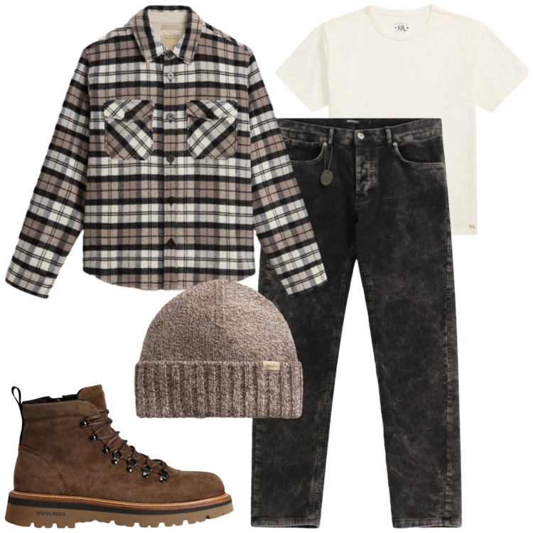 Outfit uomo - Gennaio. Stile Casual per Tutti i giorni. Abbinamento con pantaloni, t-shirt, cappotti, stivali e stivaletti, berretti.