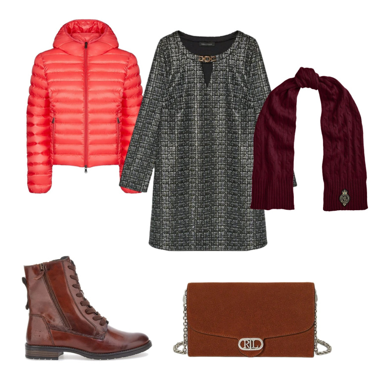 Outfit donna - Total look #2311794. Stile Casual per Tutti i giorni. Abbinamento con borse a tracolla, sciarpe, bomber, anfibi, vestiti corti.