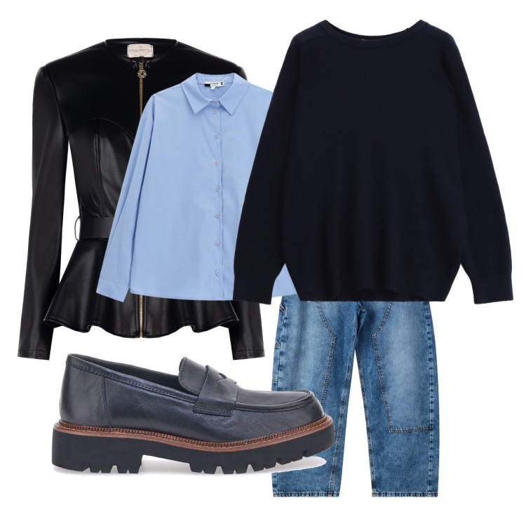 Outfit donna - Maglione gennaio. Stile Basic per Tutti i giorni. Abbinamento con jeans dritti, camicie, pullovers, giacche, mocassini.