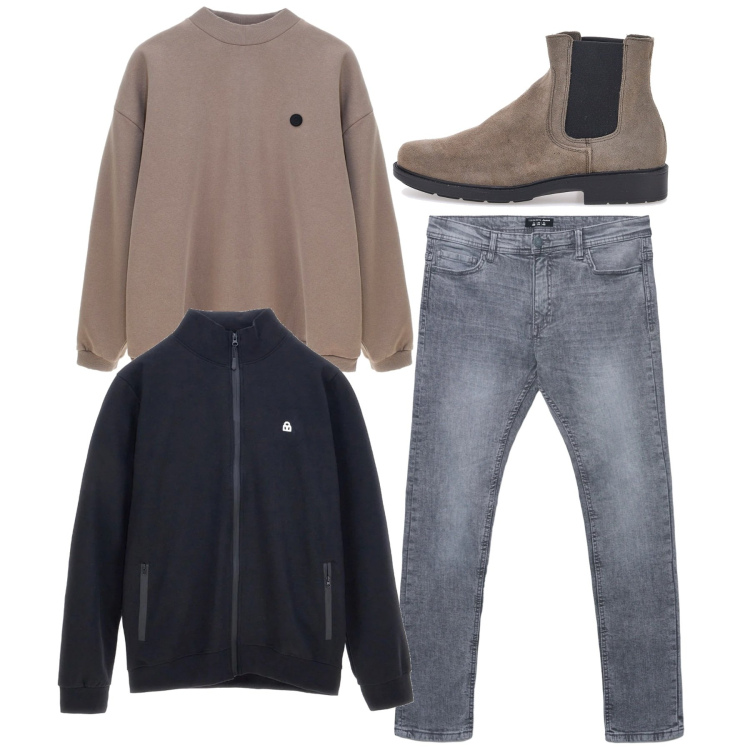 Outfit uomo - Total look. Stile Casual per Tutti i giorni. Abbinamento con jeans skinny, stivali e stivaletti, felpe, felpe.