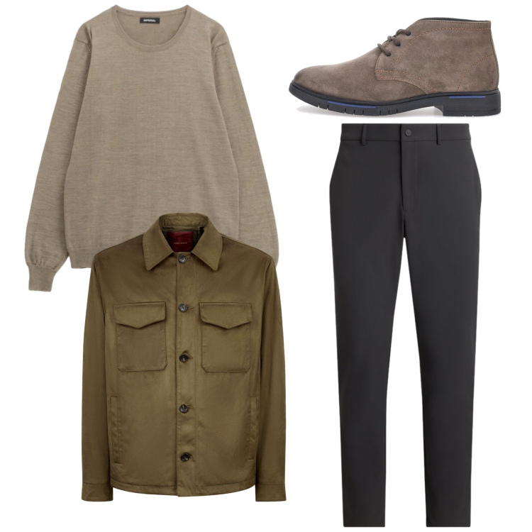 Outfit uomo - Look da rientro. Stile Casual per Tutti i giorni. Abbinamento con maglieria, pantaloni, giacche, scarpe stringate.